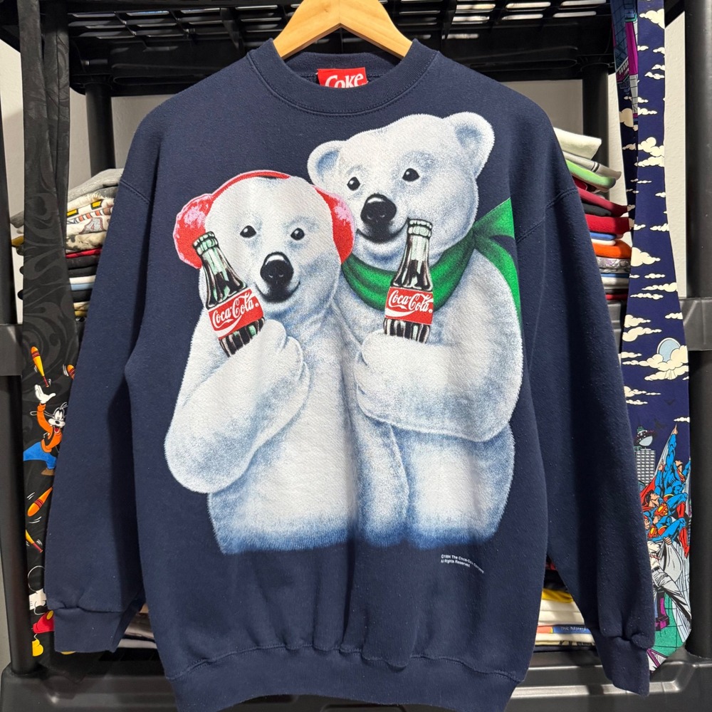 90s Navy Coca-Cola Polar Bear Graphic Sweatshirt Large
